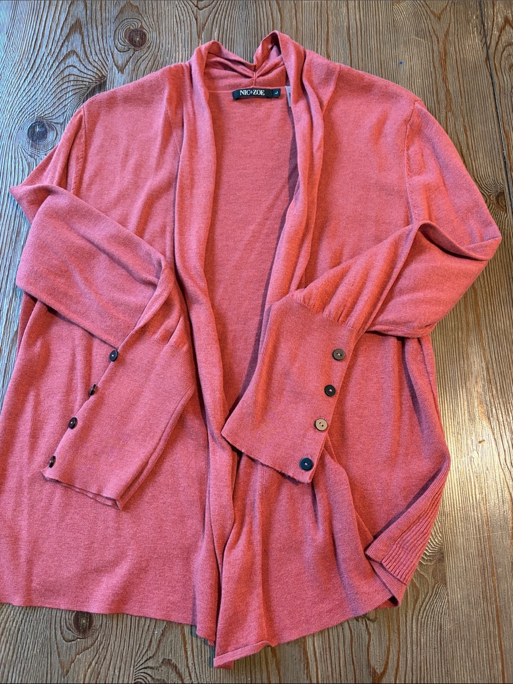NIC+ZOE burnt orange pink Open-Front Cardigan with Button-Detail Sleeves